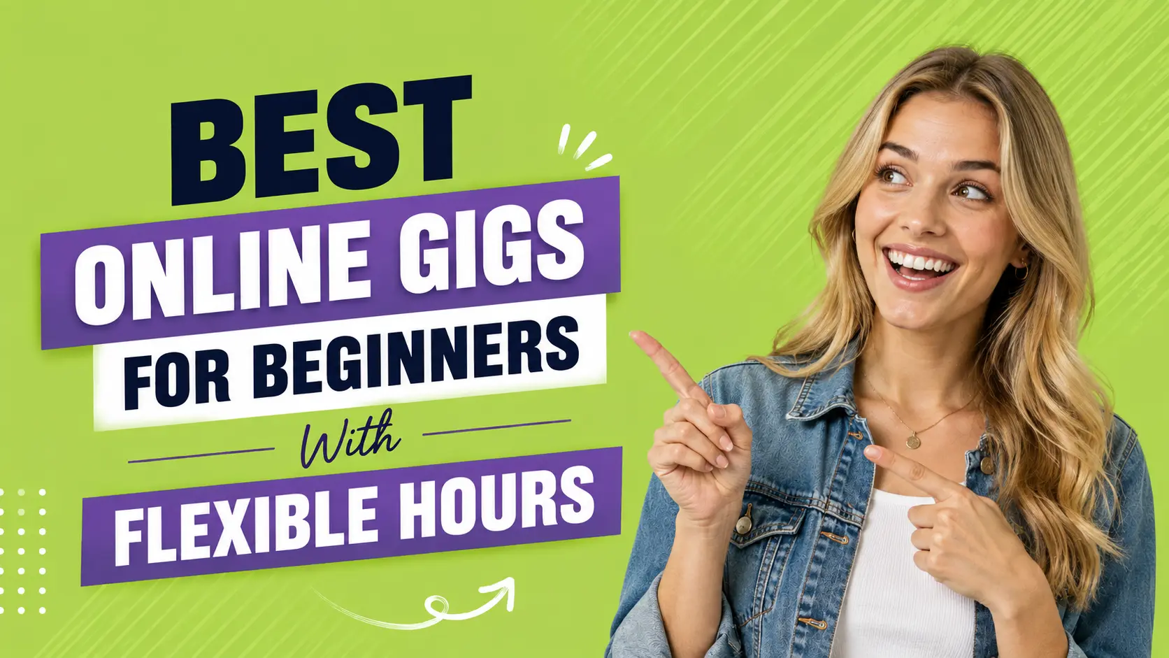 Woman pointing at online work opportunities with flexible schedules