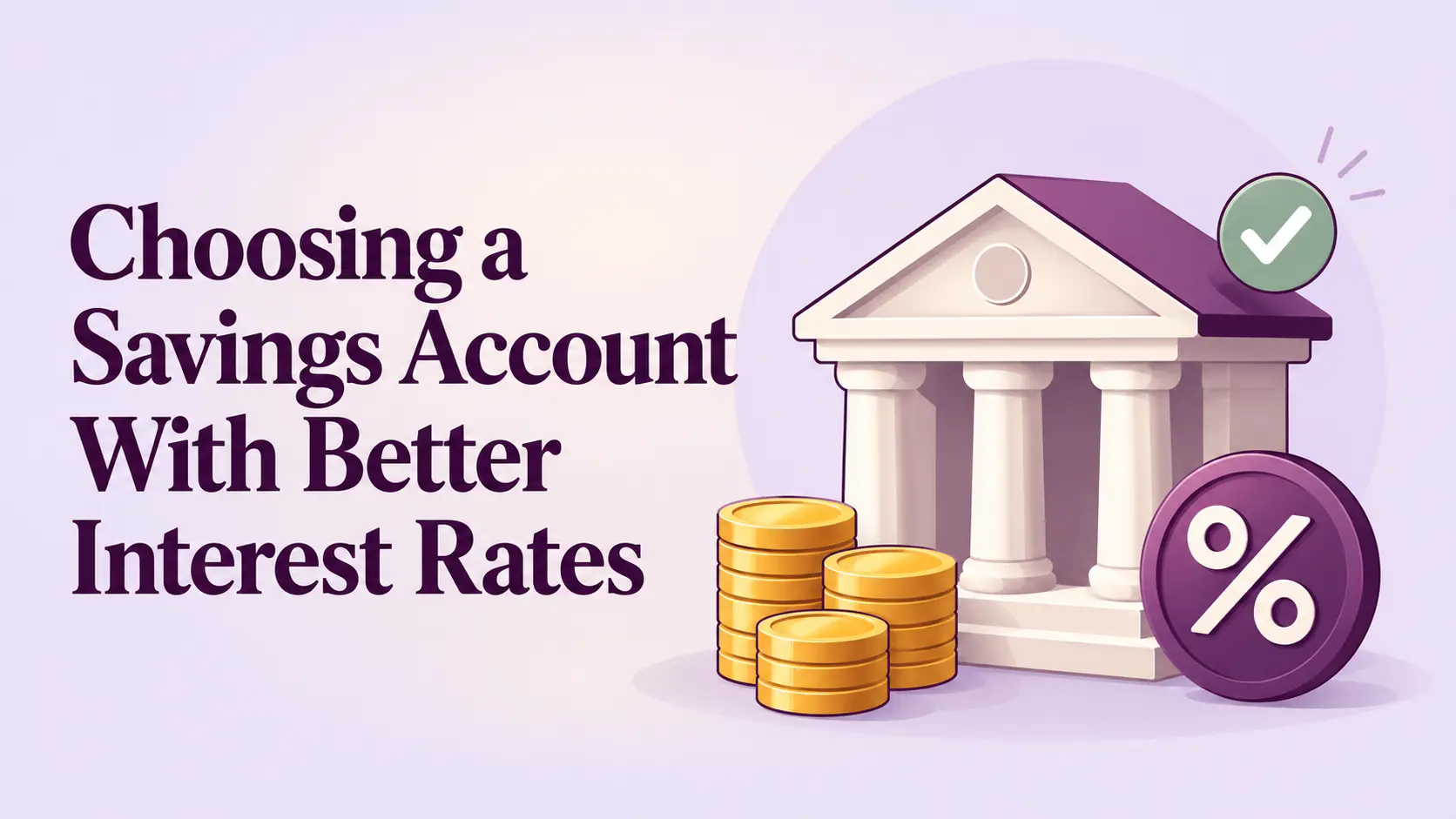 Bank with stacked coins and a savings interest rate symbol.