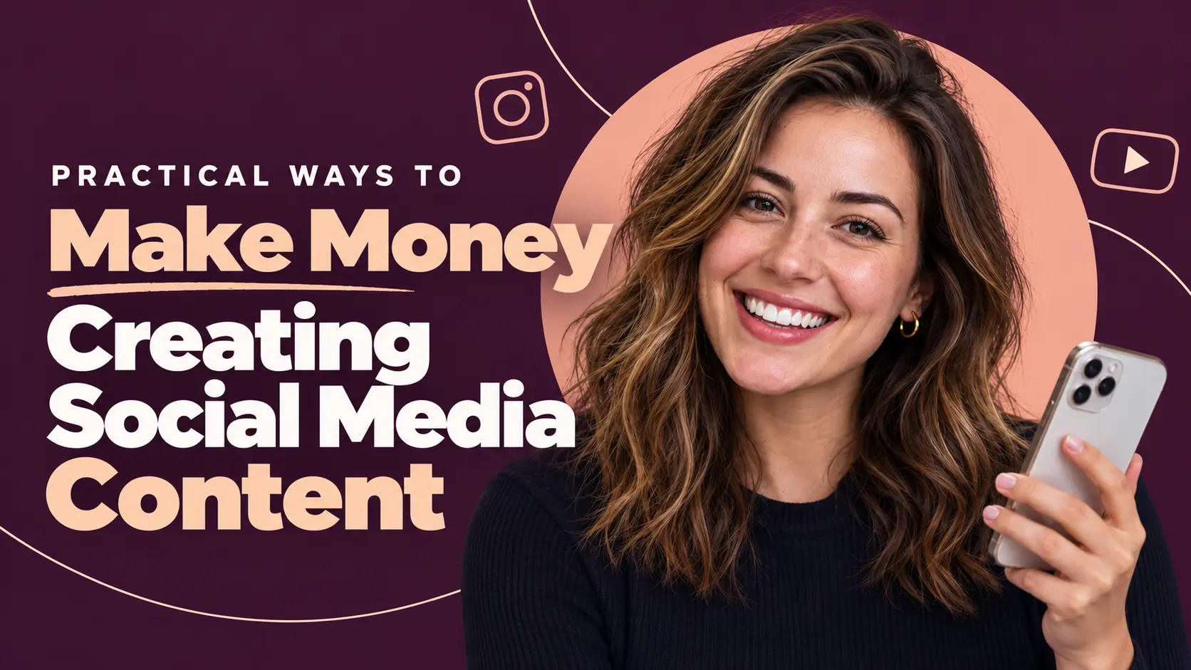 Woman holding a smartphone to make money creating social media content.